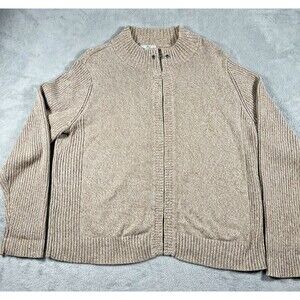 Studio Works Womens XL Biege Full Zip Sweater Light Weight